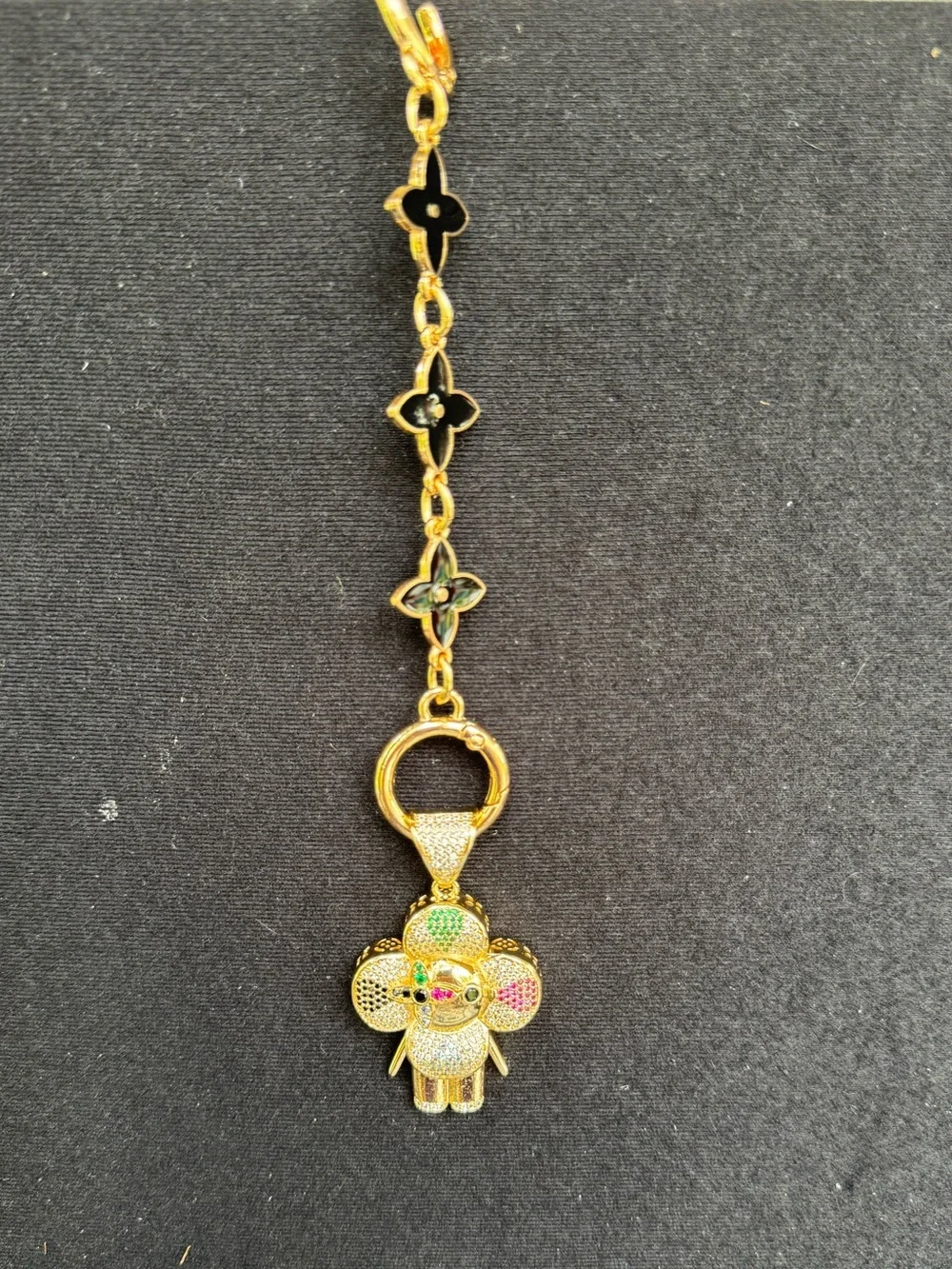 NWOT Gold Monogram Multicolor Mascot Bag Charm Extender Black Camellia Key chain